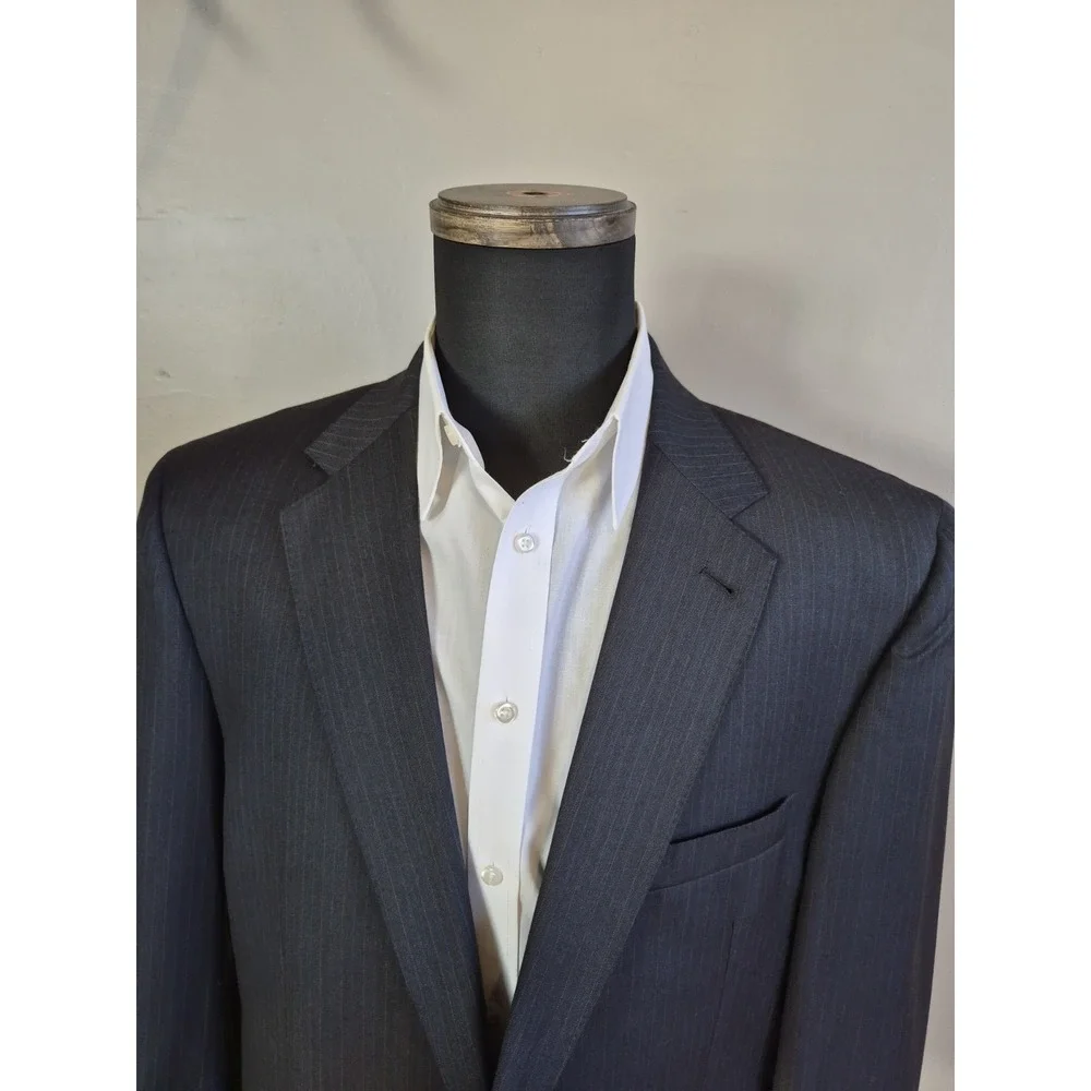 Jos A Bank Mens Wool Sport Coat 44L Charcoal Gray Pinstripe 2 Button Blazer